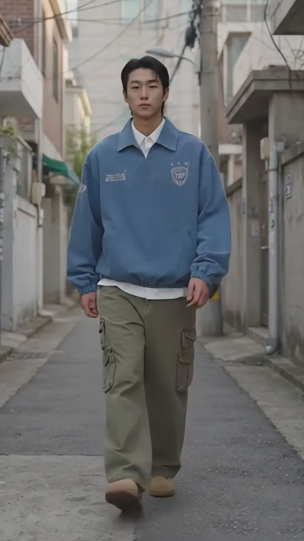 Men's Light Blue Vintage Varsity Pullover