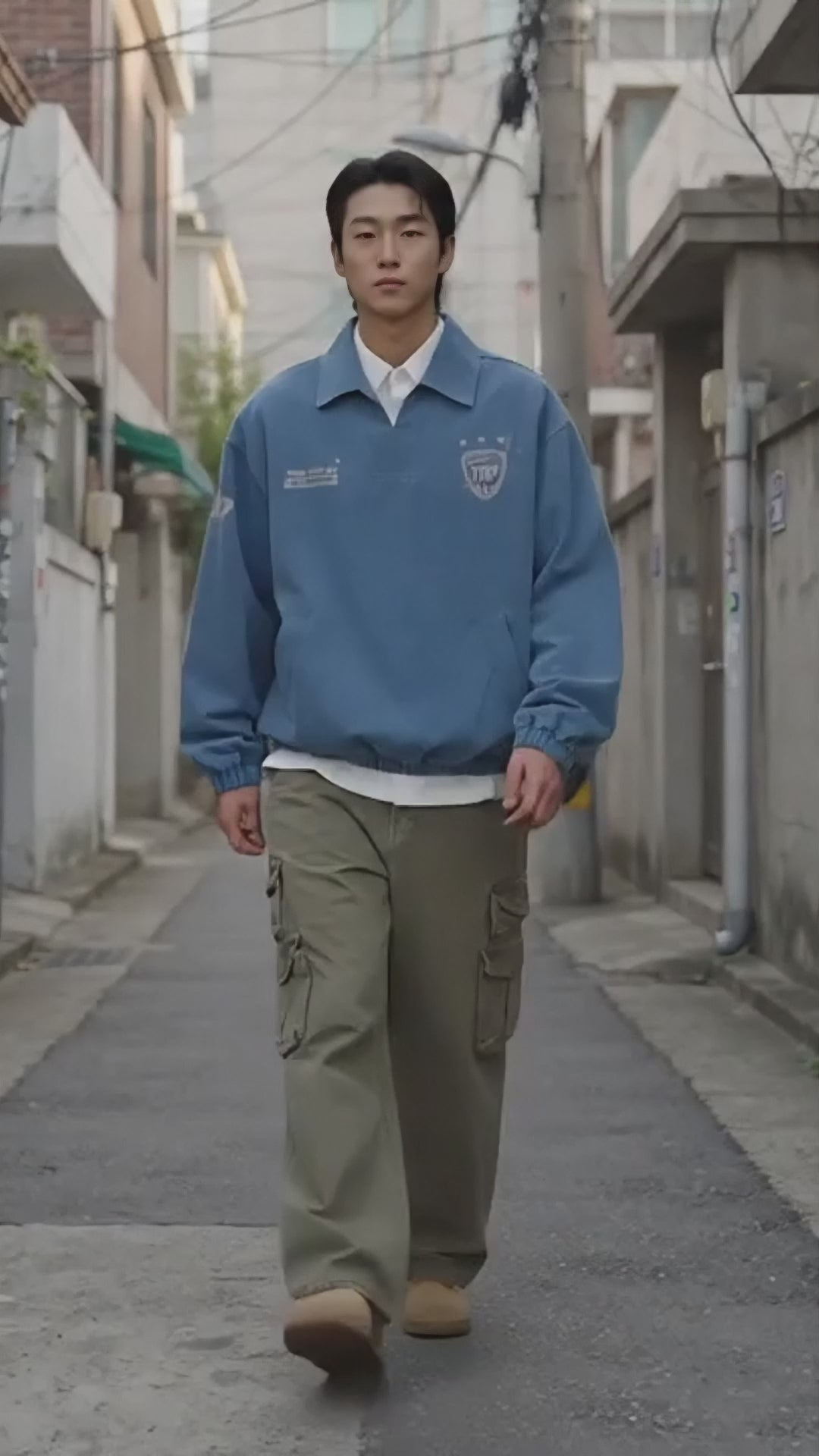 Men's Light Blue Vintage Varsity Pullover