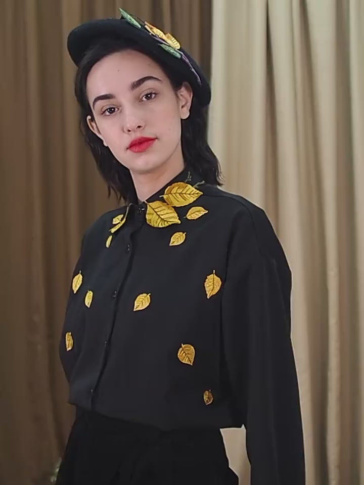 Golden Leaf Embroidered Blouse