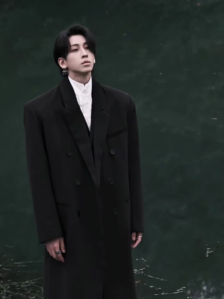 Long Black Double-Breasted Overcoat
