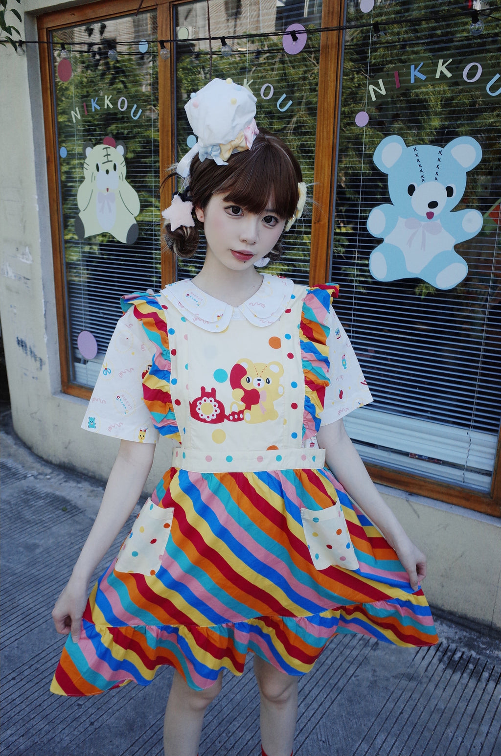 Rainbow Stripe Bear Overall Dress
