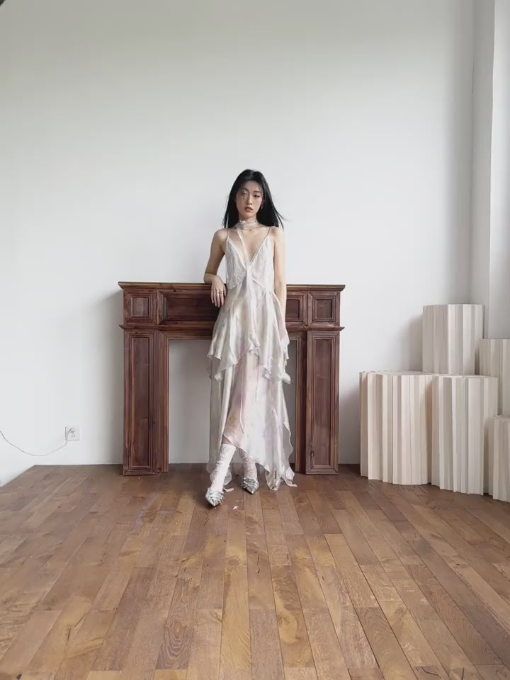 Ivory Layered Chiffon Slip Dress