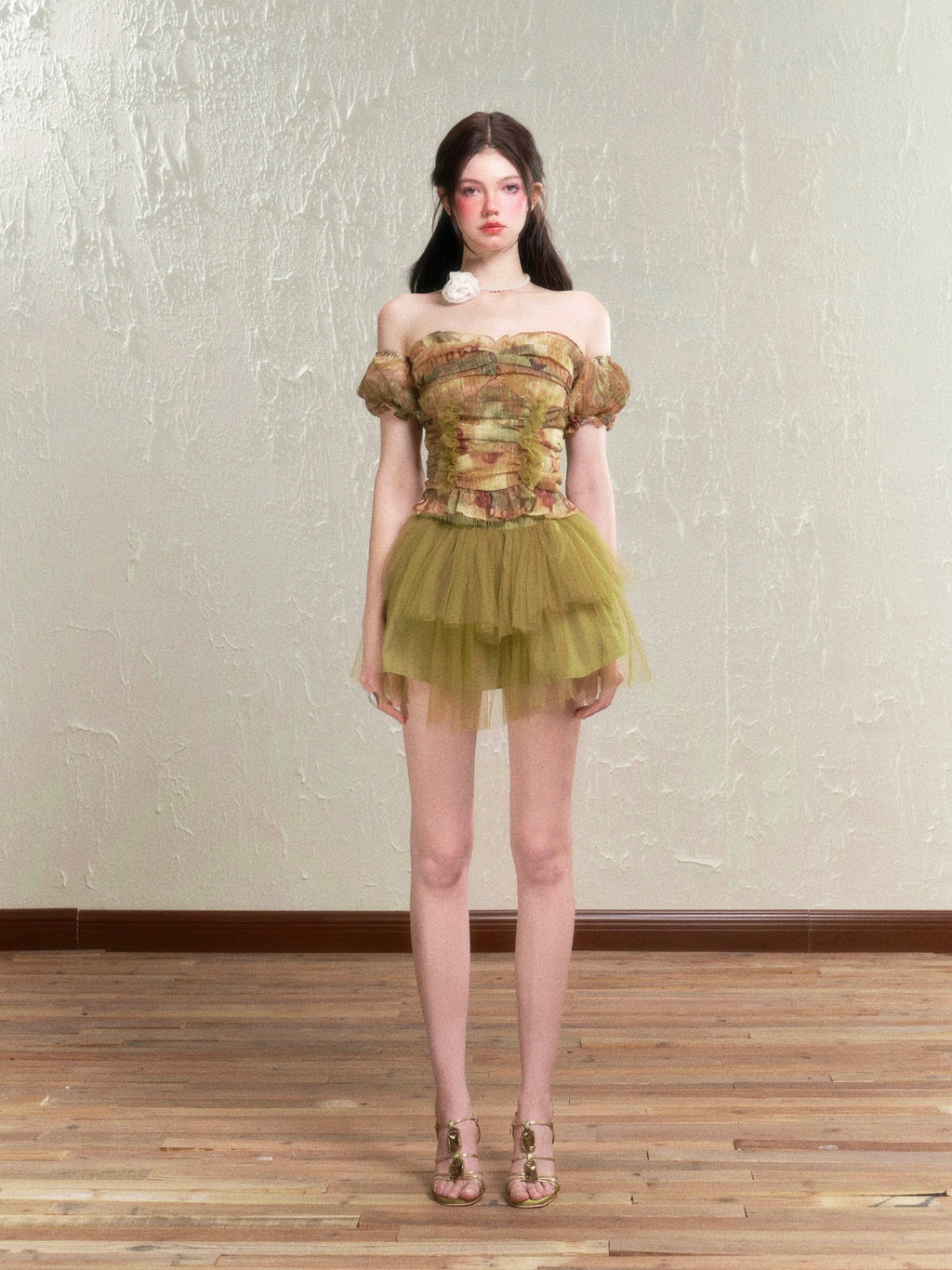 Retro Chic Rose Tulle Frill Top & Mini Skirt