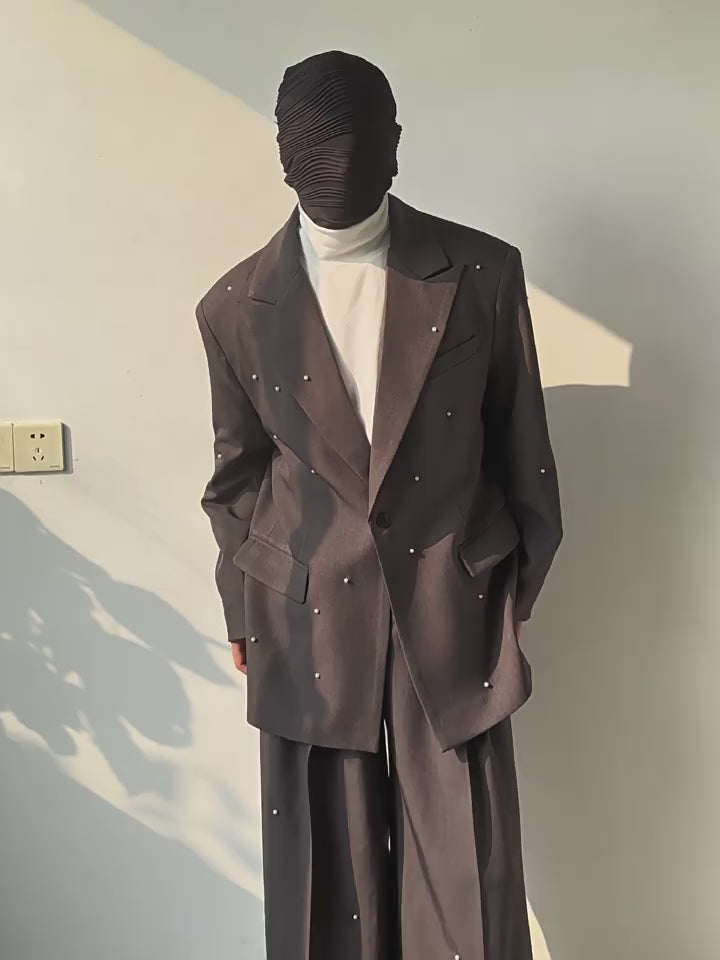 Embellished Charcoal Oversized Suit and Pants