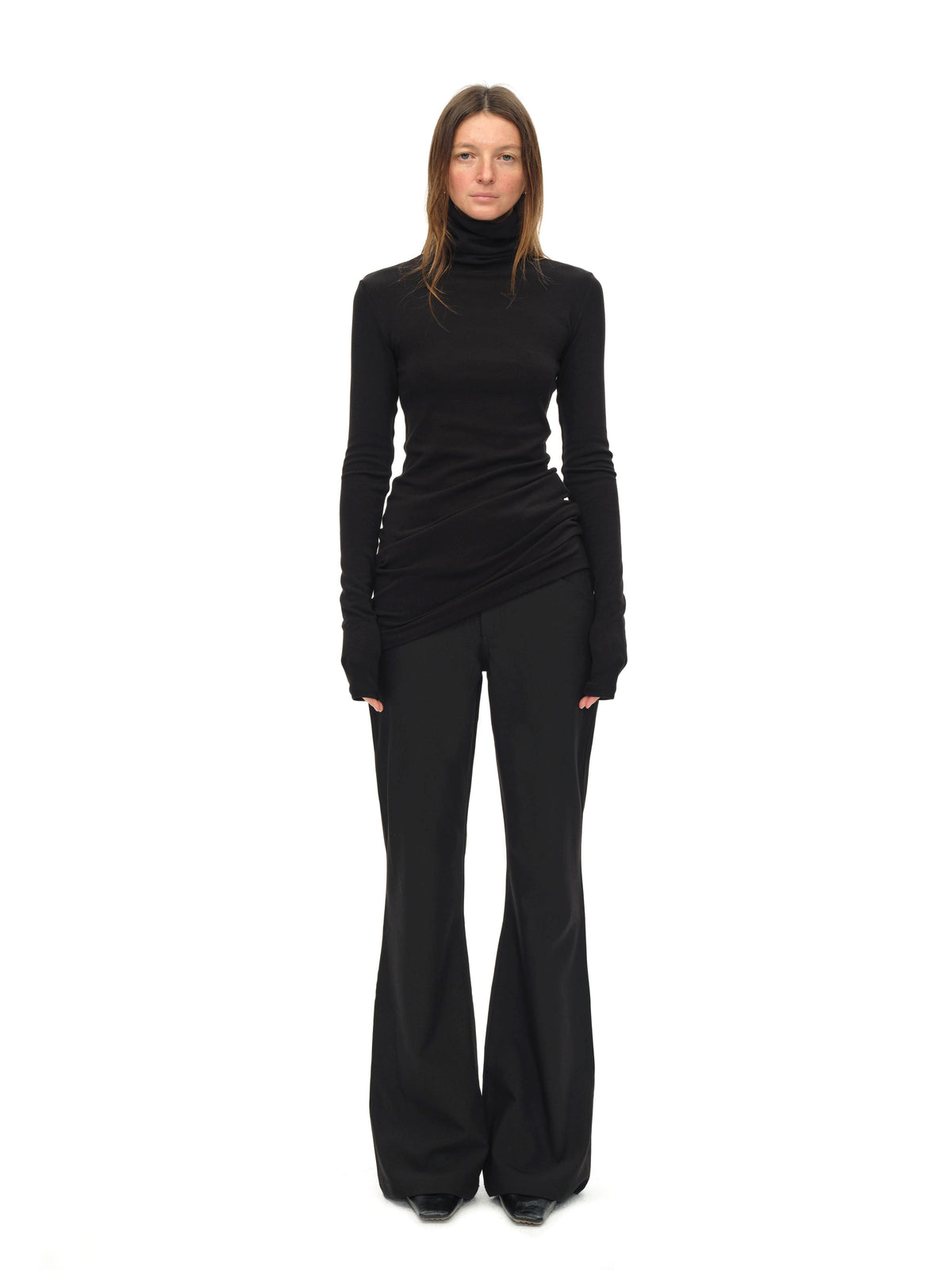Black Turtleneck Draped Knit Top