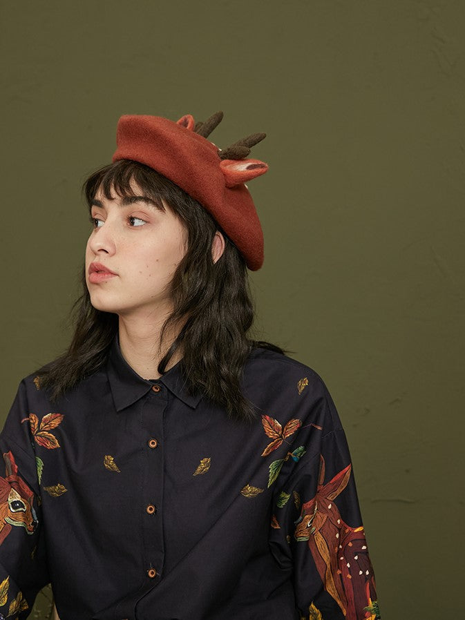 Enchanted Forest Deer Embroidered Blouse