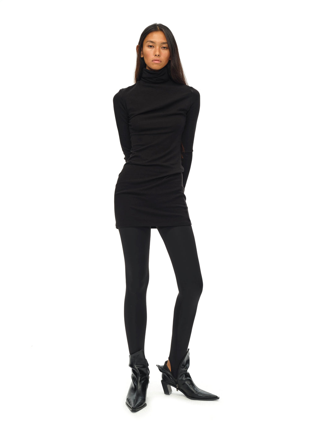 Black Turtleneck Draped Knit Top