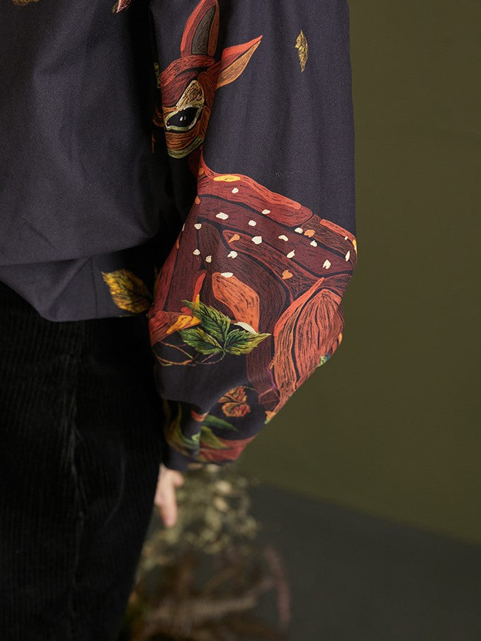 Enchanted Forest Deer Embroidered Blouse