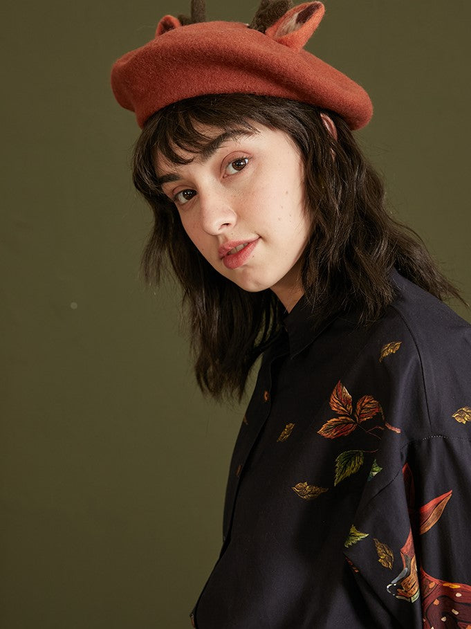 Enchanted Forest Deer Embroidered Blouse