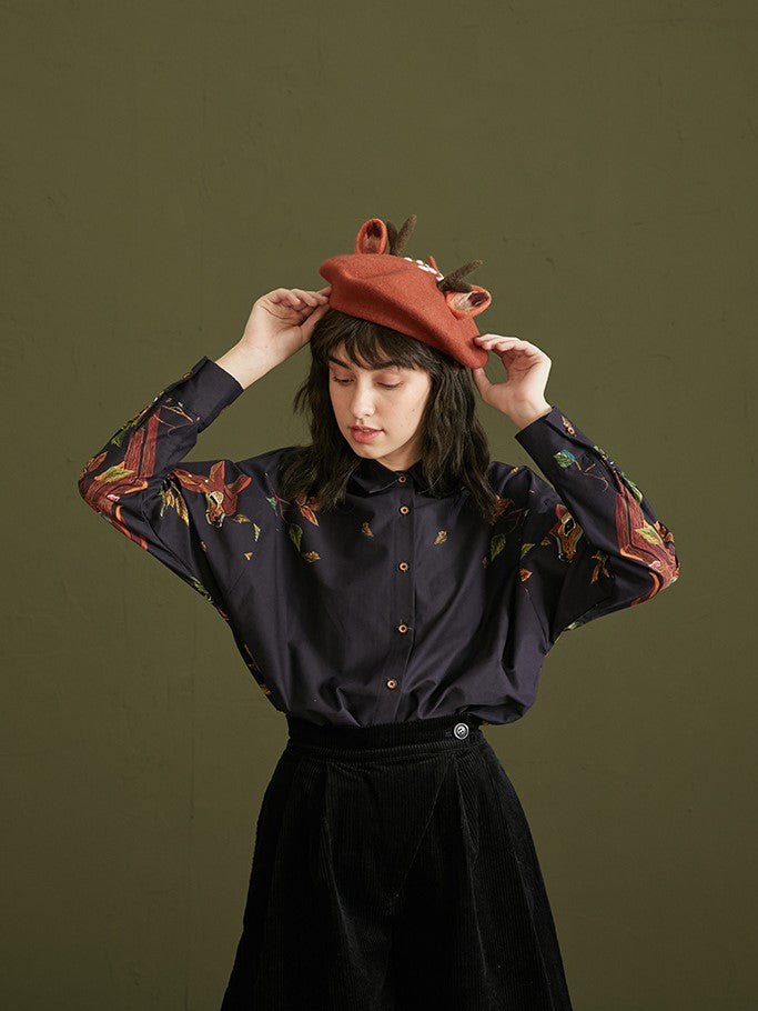 Enchanted Forest Deer Embroidered Blouse