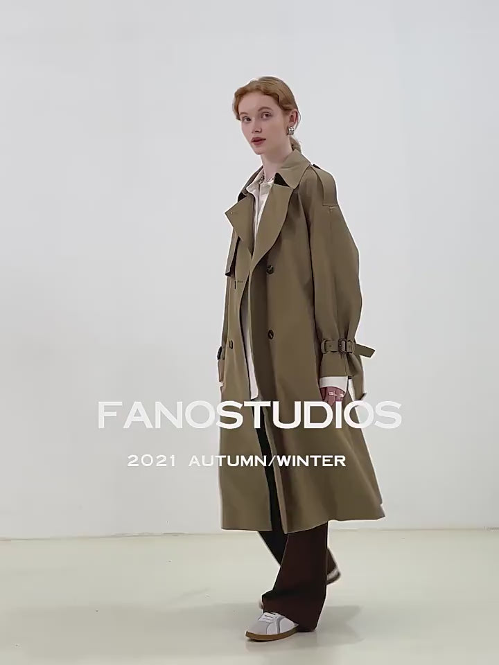 Double-Breasted Loose Mid-Length Melton Trench Coat