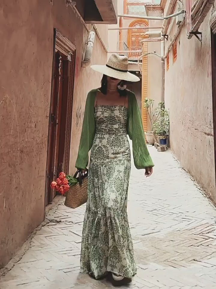 Green Floral Print Maxi Dress