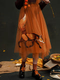 Embroidered Fox Tulle Strap Skirt
