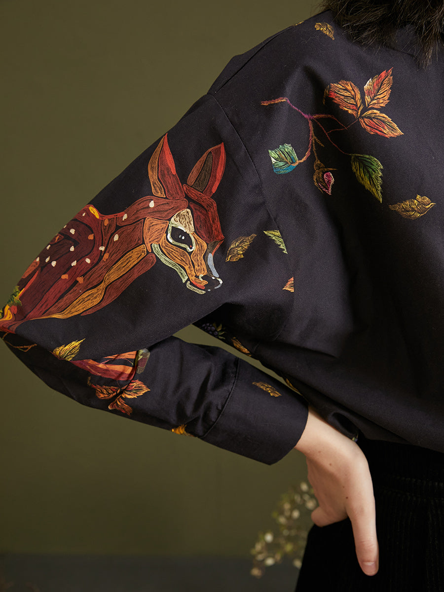 Enchanted Forest Deer Embroidered Blouse