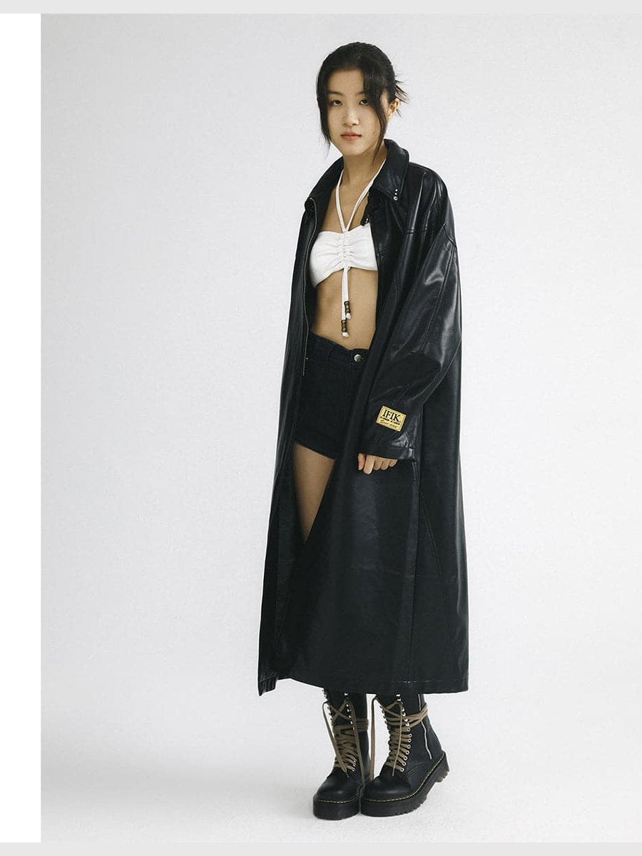 Oversized Black Hooded Leather-Look Coat