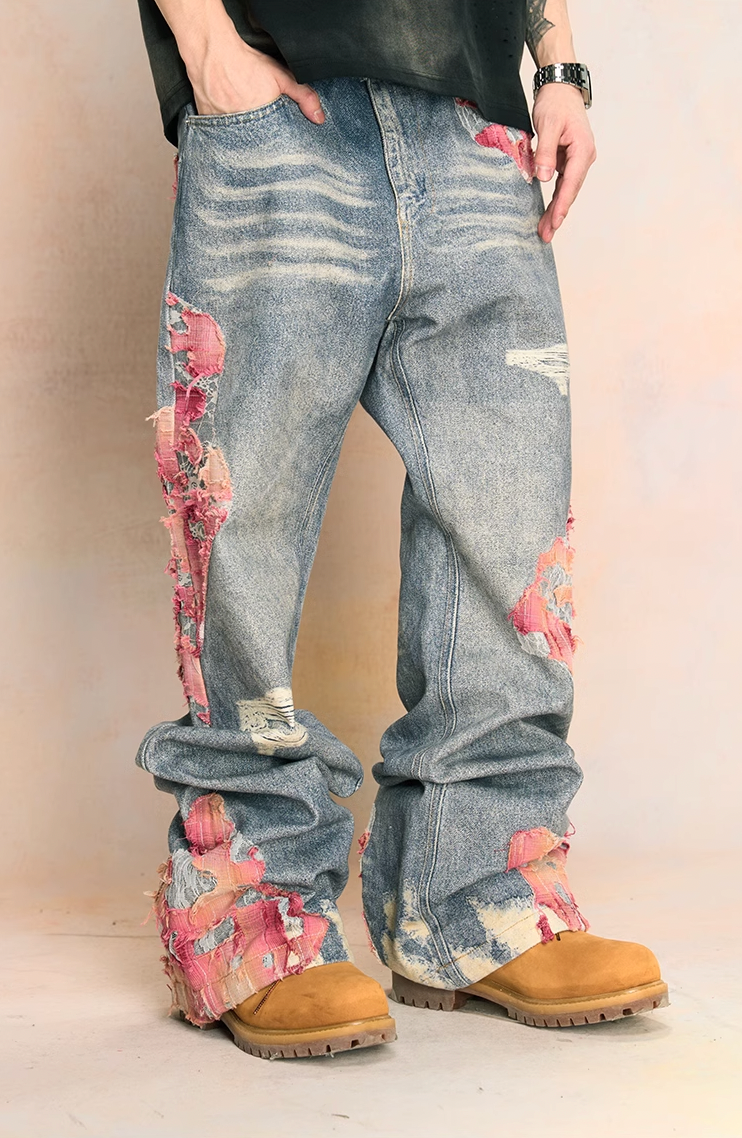 YAD Crew Lace-Embroidered Wide-Leg Jeans