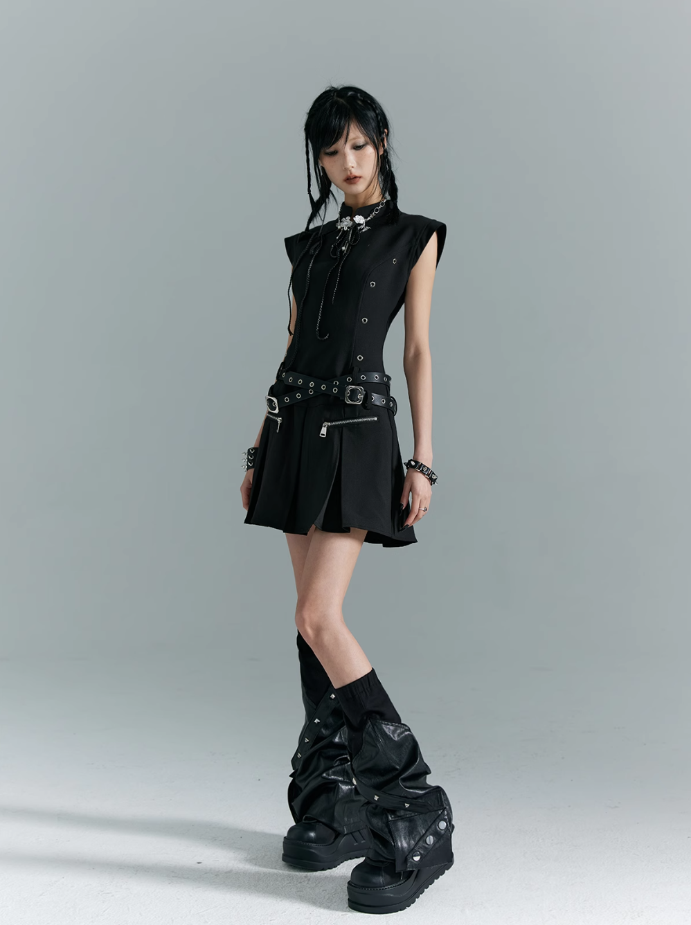 Frustration Garden Black Gothic Punk Mini Dress