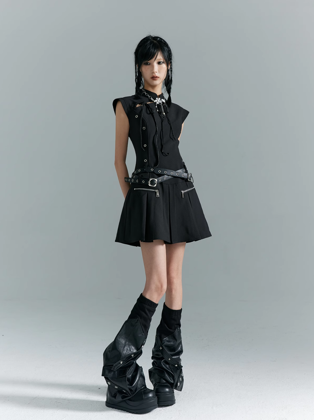 Frustration Garden Black Gothic Punk Mini Dress