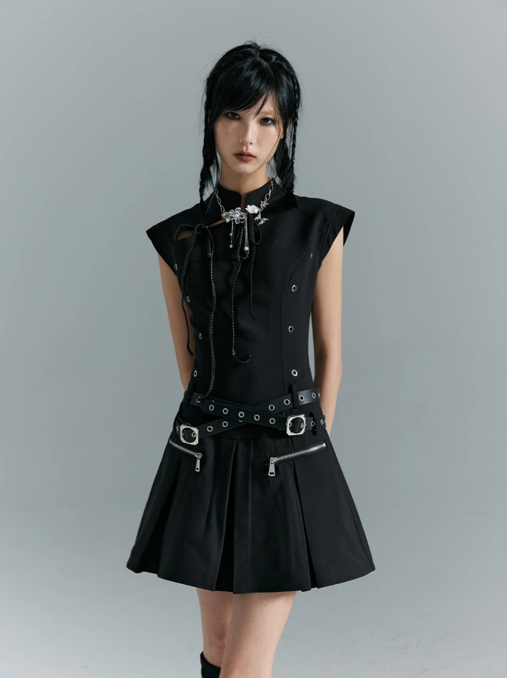 Frustration Garden Black Gothic Punk Mini Dress