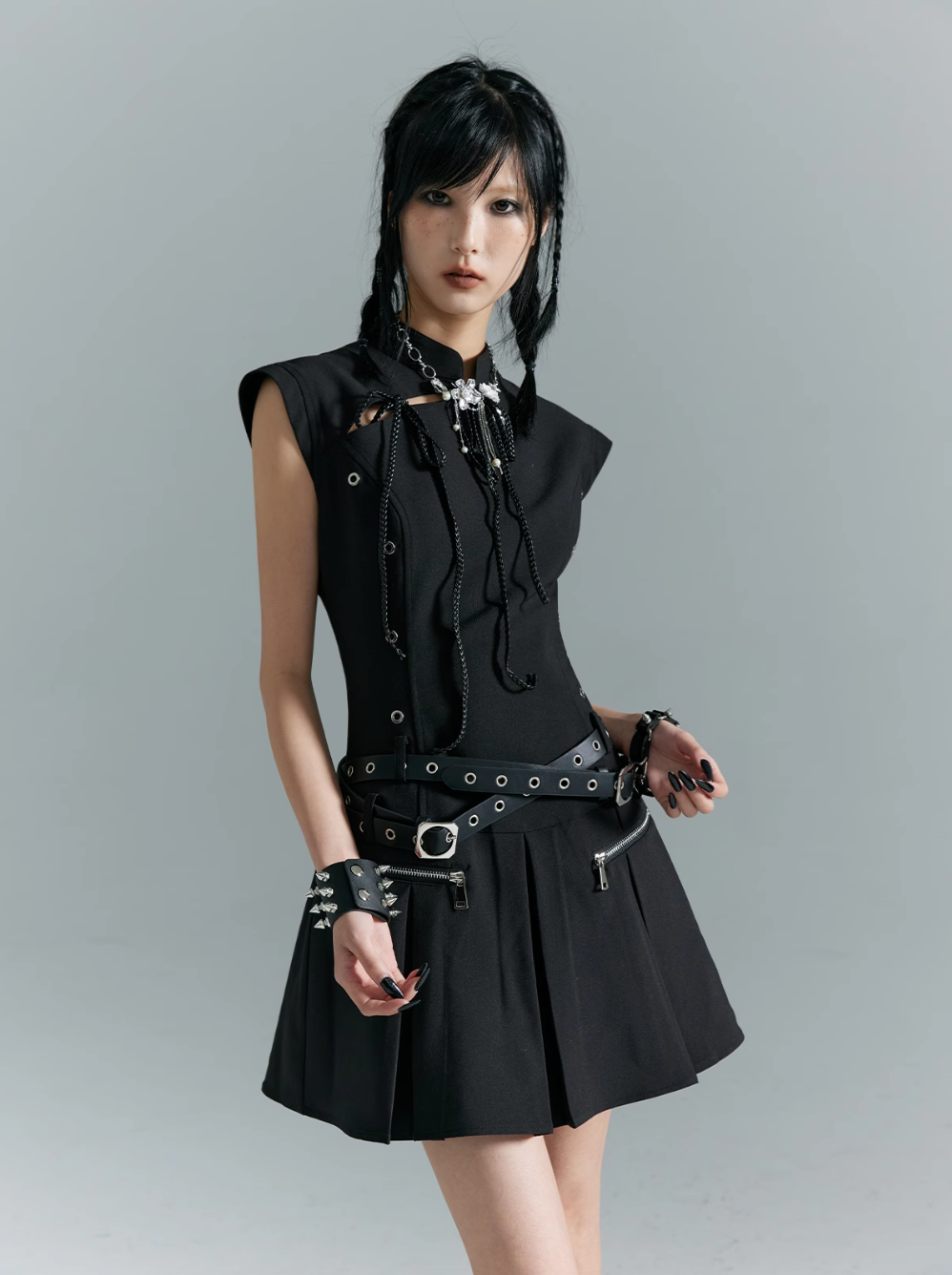 Frustration Garden Black Gothic Punk Mini Dress