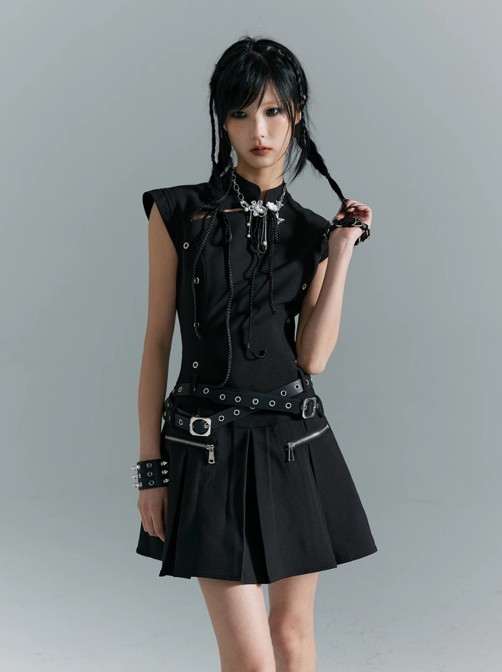 Frustration Garden Black Gothic Punk Mini Dress