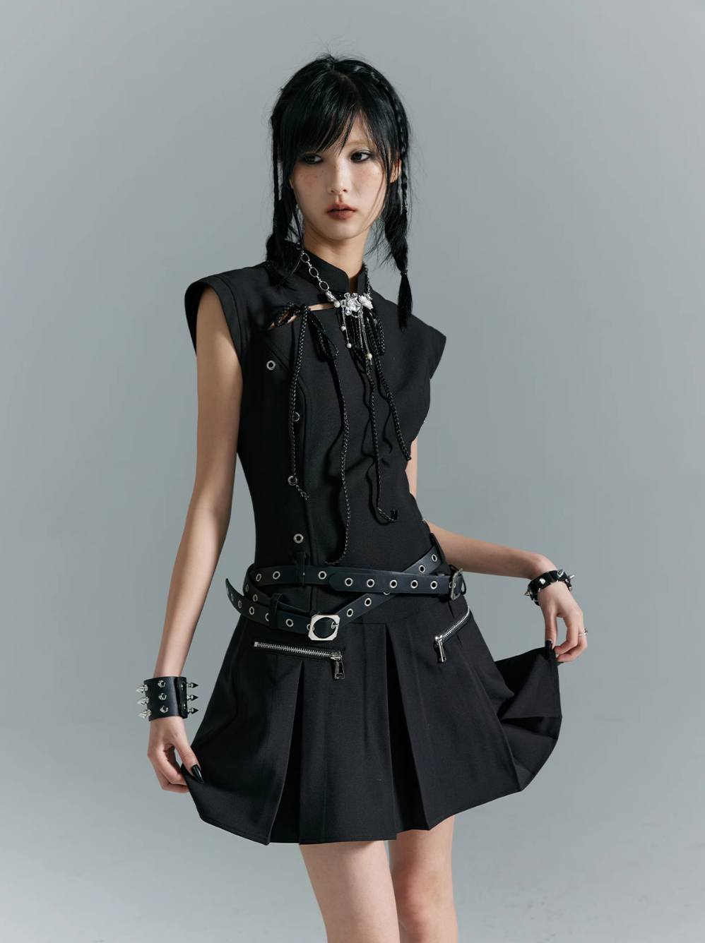 Frustration Garden Black Gothic Punk Mini Dress