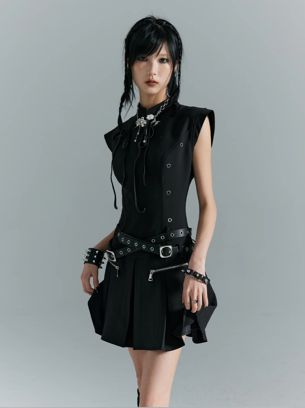Frustration Garden Black Gothic Punk Mini Dress