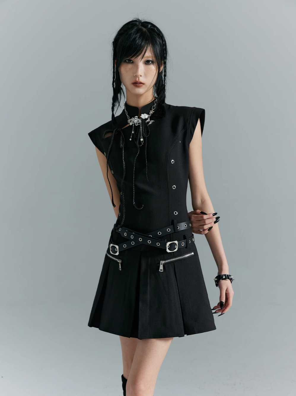 Frustration Garden Black Gothic Punk Mini Dress