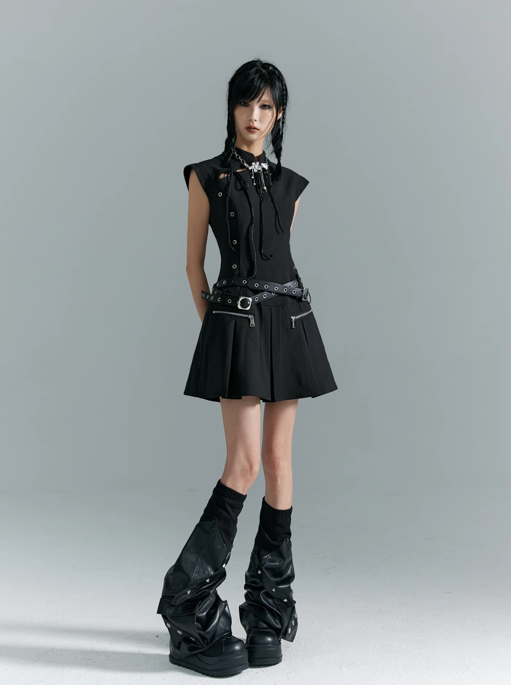 Frustration Garden Black Gothic Punk Mini Dress