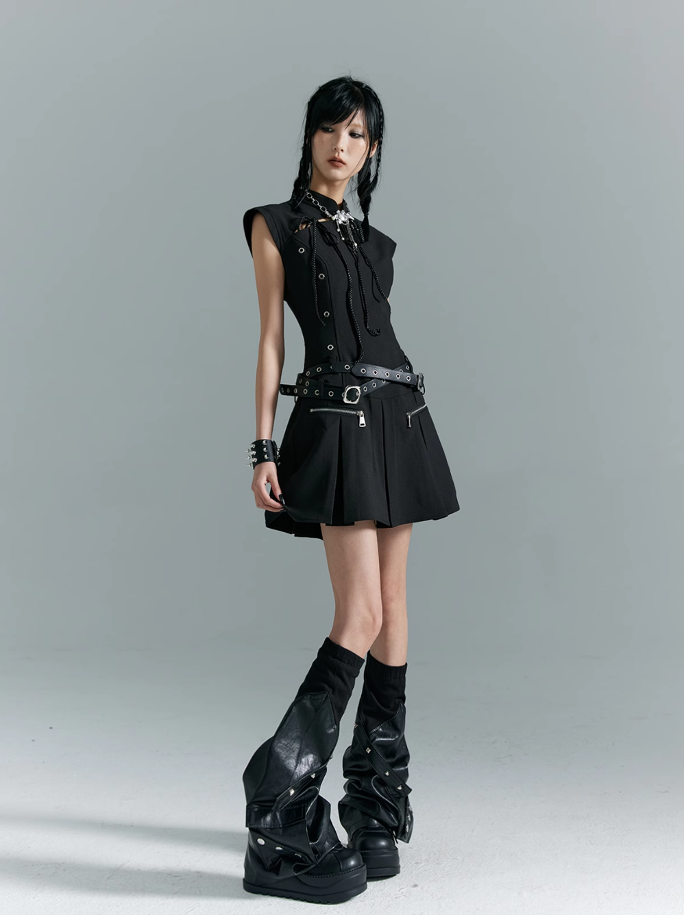 Frustration Garden Black Gothic Punk Mini Dress