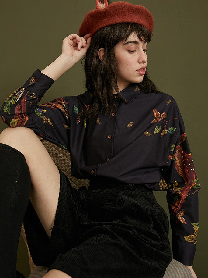Enchanted Forest Deer Embroidered Blouse