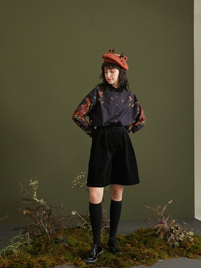 Enchanted Forest Deer Embroidered Blouse