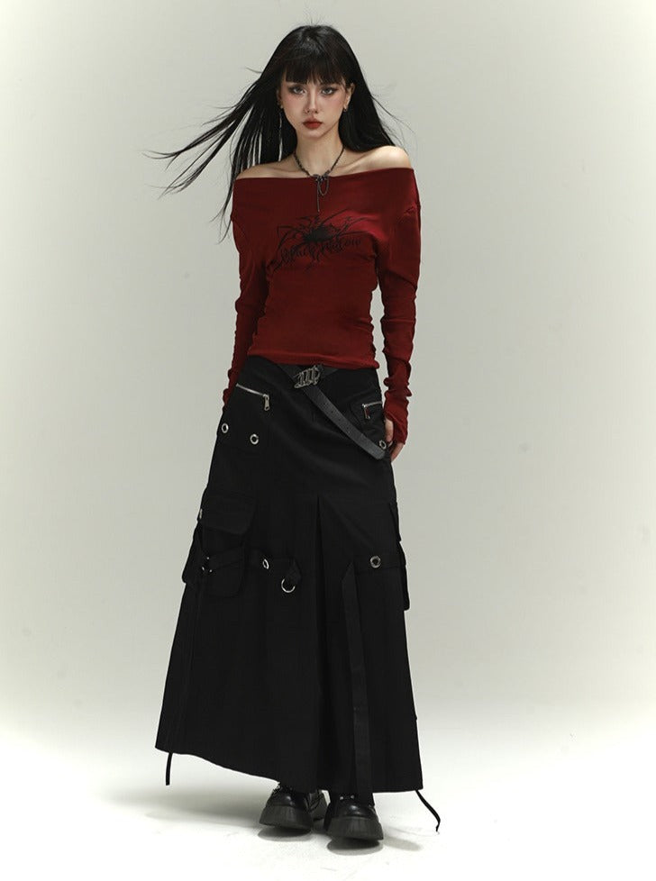 Dark Allure Off-Shoulder Graphic Top