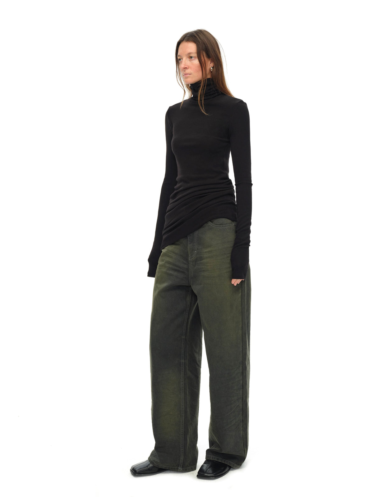 Black Turtleneck Draped Knit Top