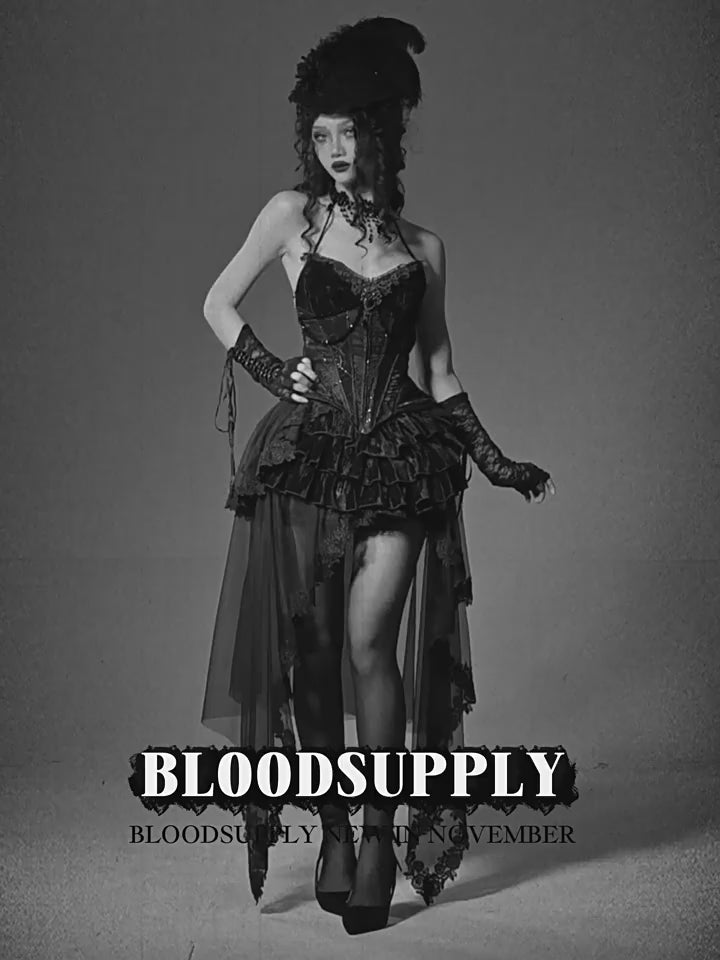 Gothic Velvet Halloween Suspender Dress Set