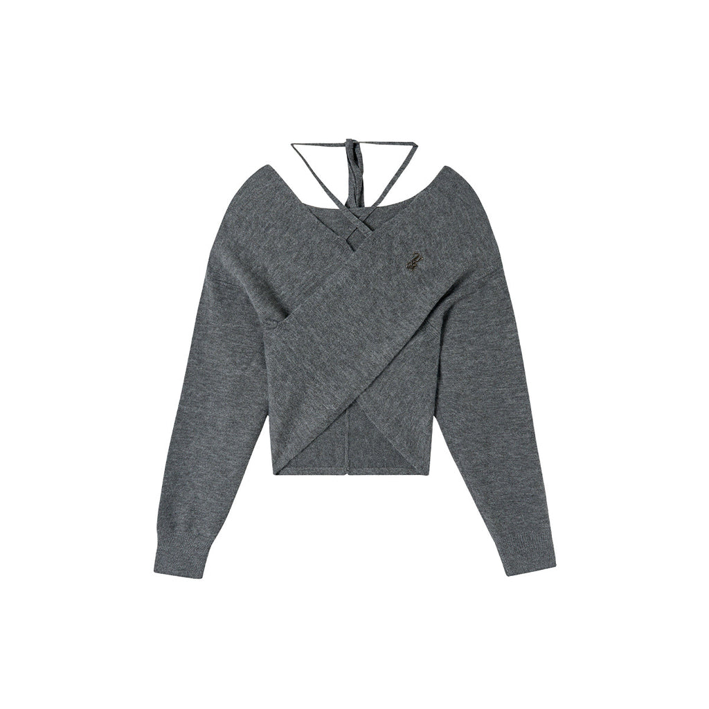Grey Crossed Knit Halter Top