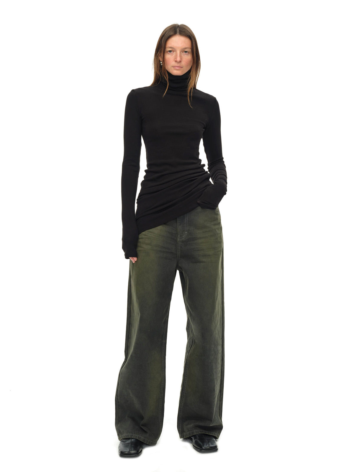 Black Turtleneck Draped Knit Top
