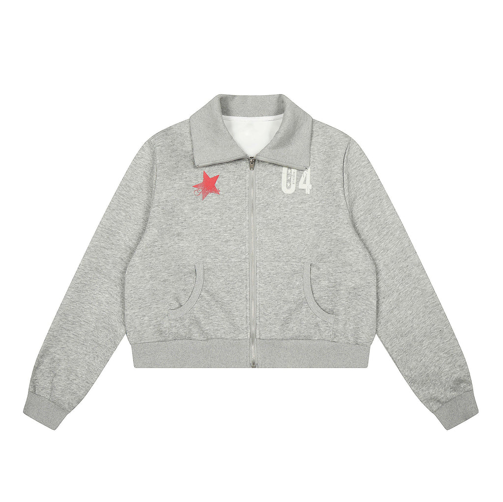 Star & 04 Graphic Zip-Up Sweatshirt
