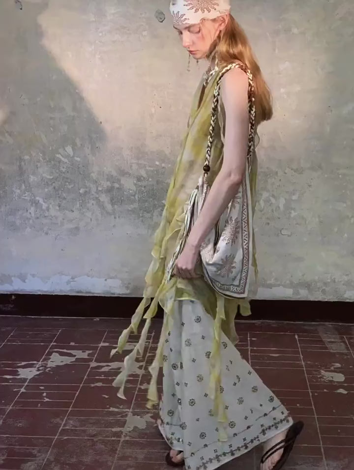 Sheer Ruffle Layered Maxi Dress