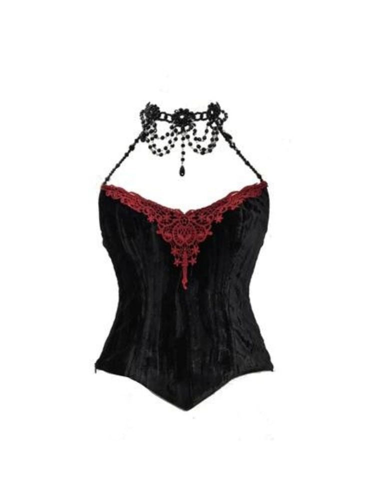 Gothic Velvet Halloween Suspender Dress Set