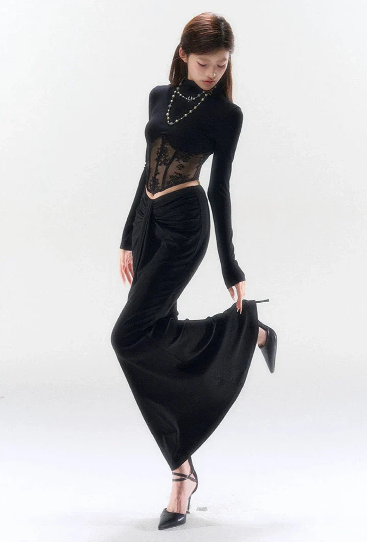 Lace Corset Evening Long Sleeve Top