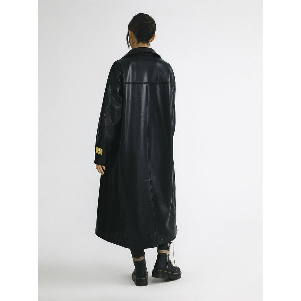 Oversized Black Hooded Leather-Look Coat