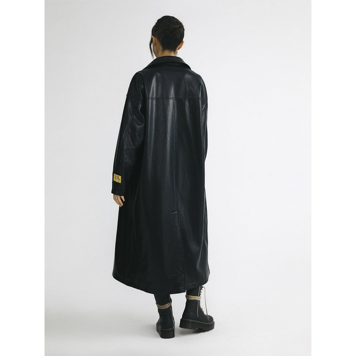 Oversized Black Hooded Leather-Look Coat