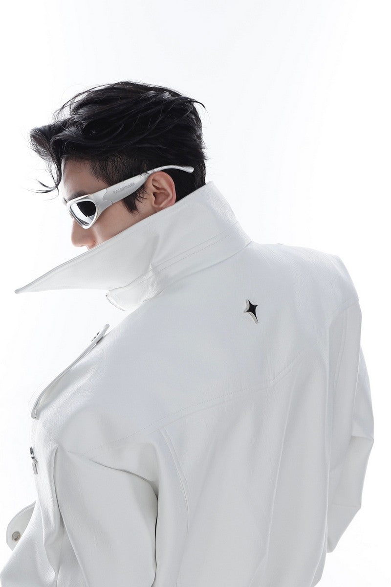 Zipper Leather Jacket With Logo