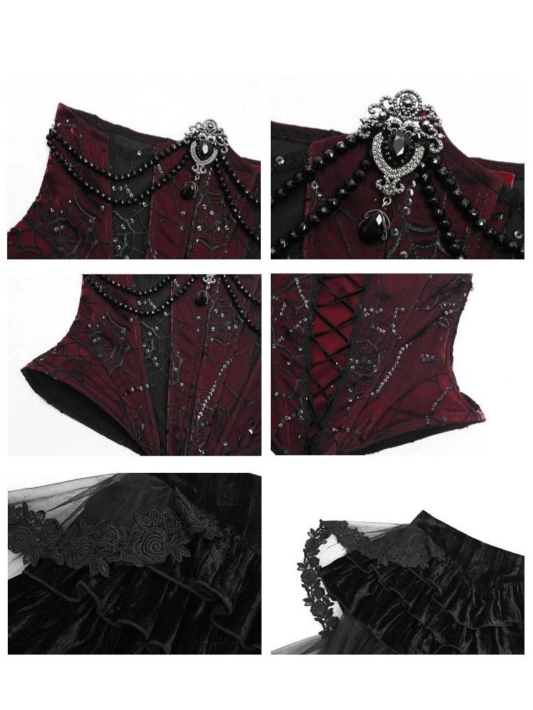 Gothic Velvet Halloween Suspender Dress Set