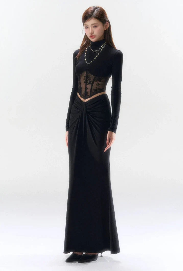 Lace Corset Evening Long Sleeve Top