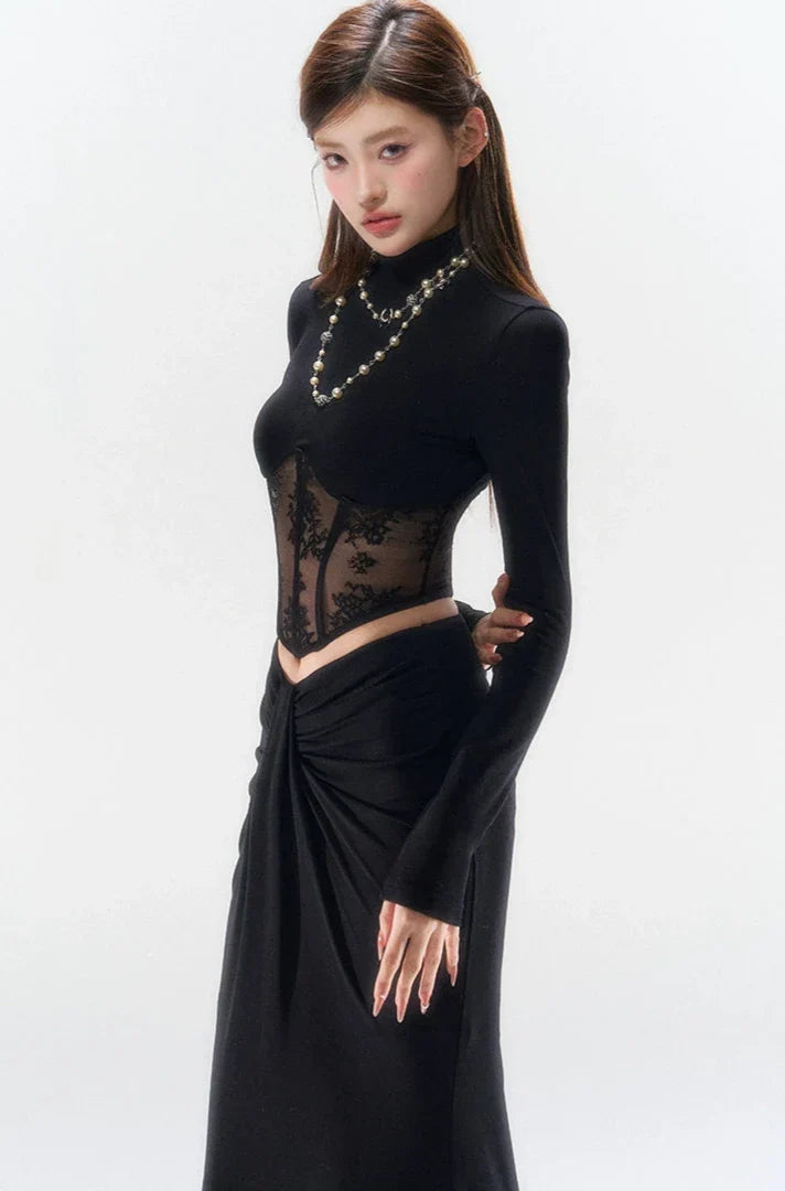 Lace Corset Evening Long Sleeve Top