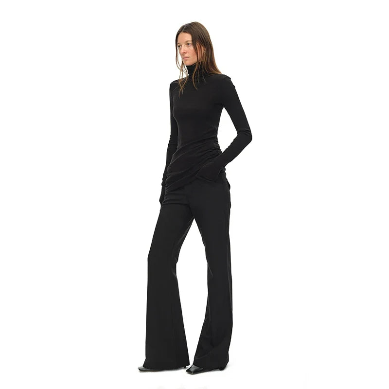 Black Turtleneck Draped Knit Top