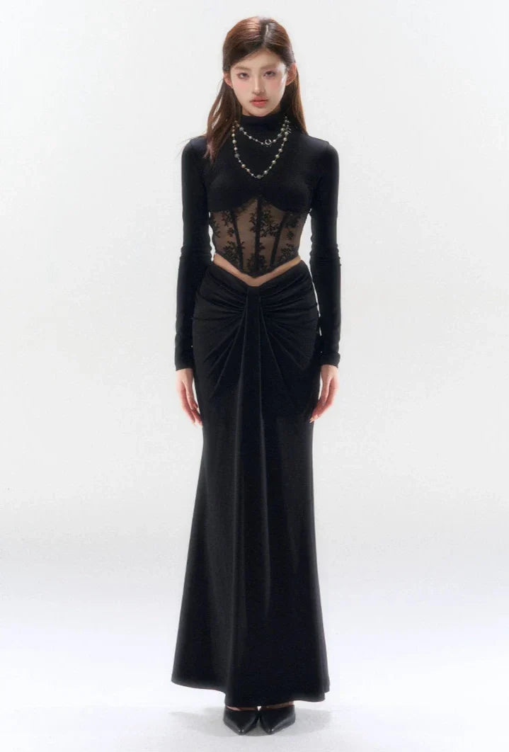 Lace Corset Evening Long Sleeve Top
