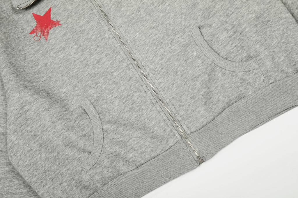 Star & 04 Graphic Zip-Up Sweatshirt